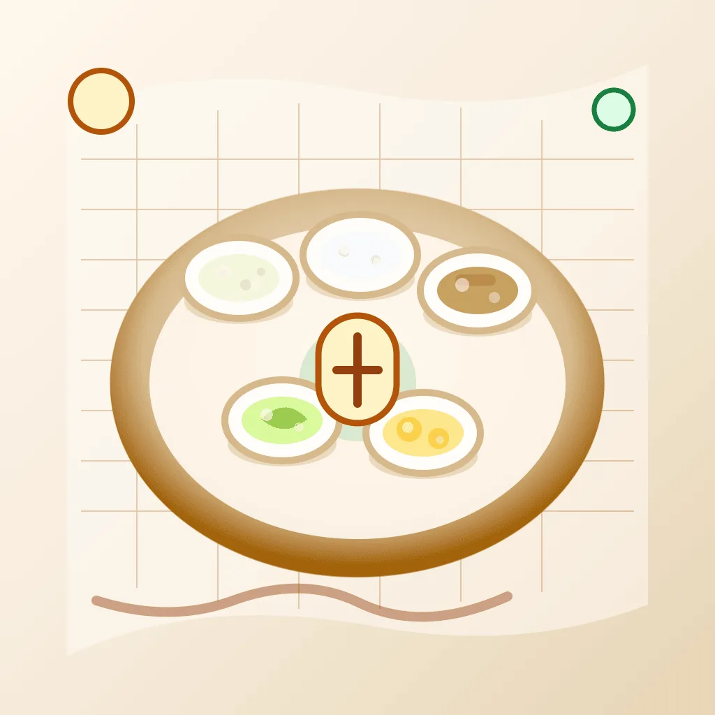 Ekadashi food checker with sabudana, kuttu flour, sama rice, milk, fruit, and sendha namak arranged like an almanac kitchen reference
