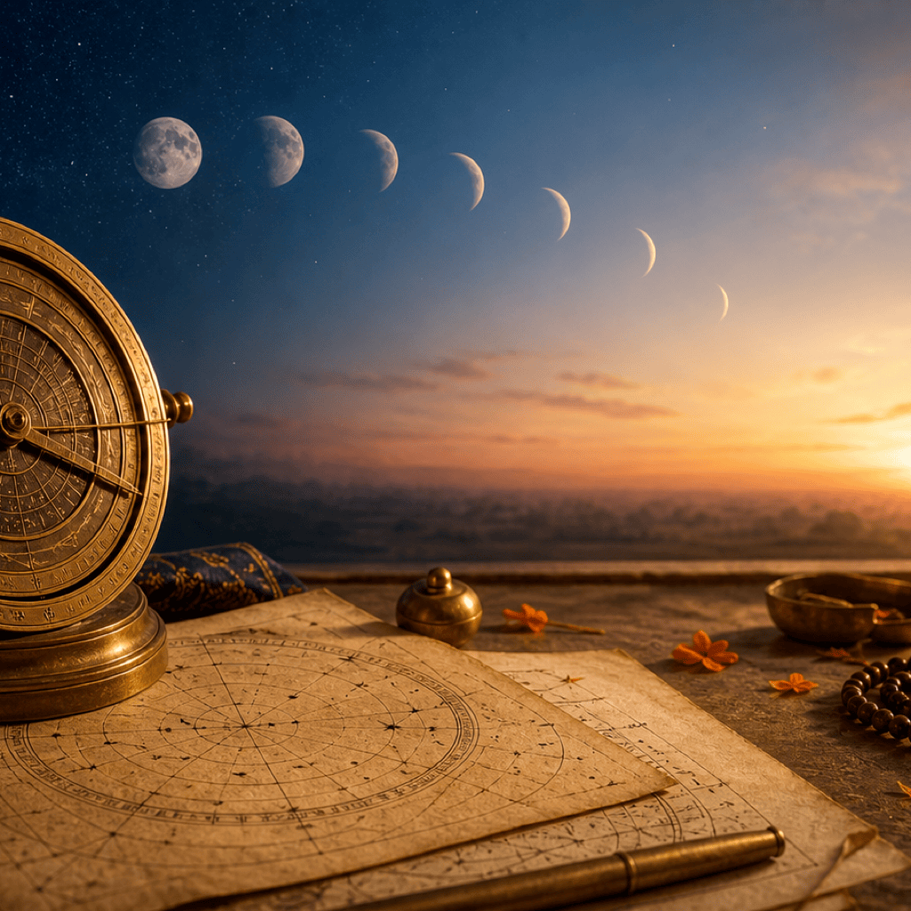 Full moon Purnima night with Satyanarayana puja offerings and gentle moonlight